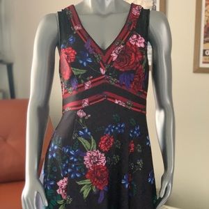 Floral A-line Black Dress